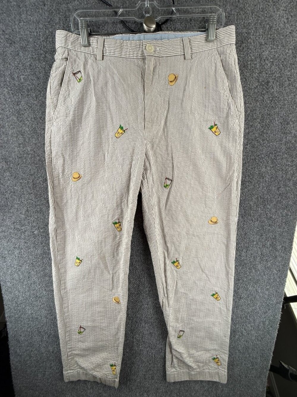 Brooks Brothers Genuine Seersucker Pants Striped Cotton Summer Drink Print